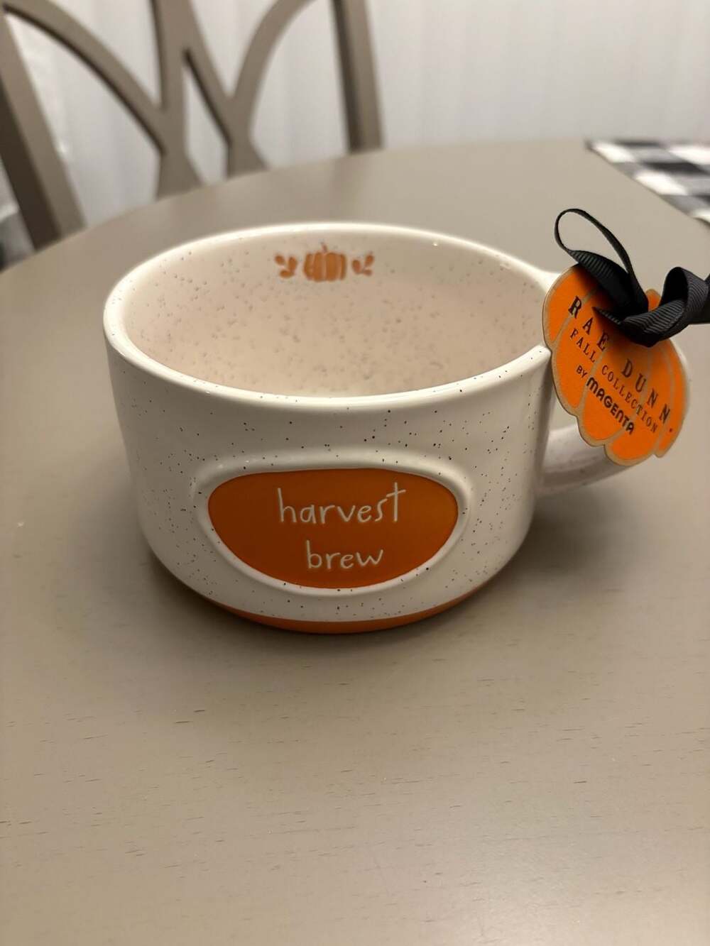 Rae Dunn Harvest Brew Fall Mug White Speckled Orange